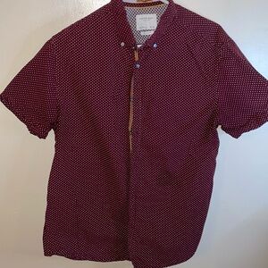Burgundy with white polka dots button shirt